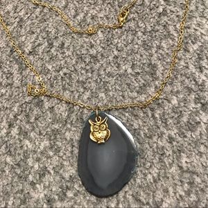Agate crystal and gold owl necklace